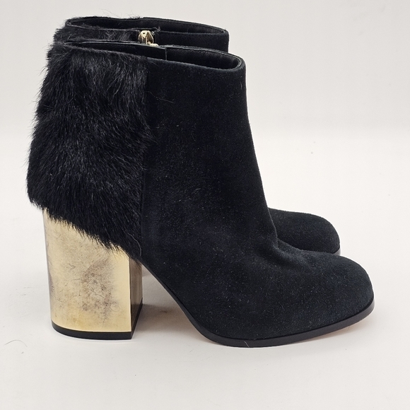 Furla Womens Ankle Bootie Round Toe Zip Side Gold Heels Leather Black Size 35.5 - Picture 9 of 14